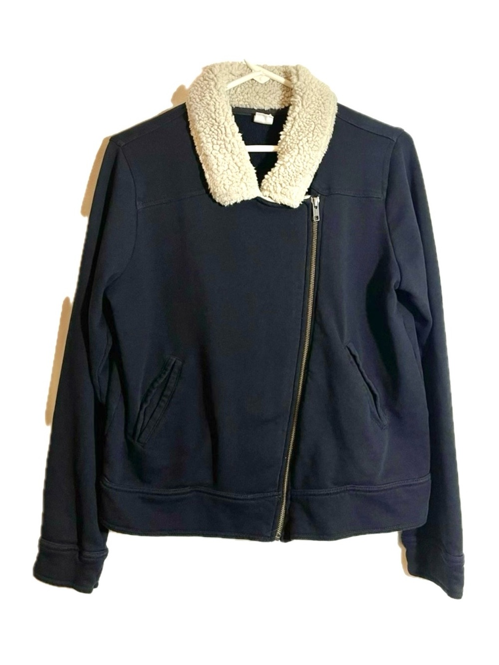 Wild Pearl Black Moto Jacket Sherpa Collar Asymmetric Zip XL Cozy